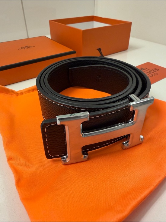 Hermes Other - Men's Black Leather Belt with Silver H Buckle